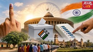 ಪ್ರಜಾಪ್ರಭುತ್ವದ ಹಬ್ಬಕ್ಕೆ ಅಂಪೈರ್ ಯಾರು? ಮತದಾನ ಪೆಟ್ಟಿಗೆ, ಇವಿಎಂ ಯಂತ್ರ, ಮತದಾರರ ಶಾಯಿ ಗುರುತು ಮತ್ತು ಸಂಸತ್ ಭವನದ ಹಿನ್ನೆಲೆಯೊಂದಿಗೆ ಭಾರತೀಯ ಚುನಾವಣಾ ವ್ಯವಸ್ಥೆಯನ್ನು ಪ್ರತಿನಿಧಿಸುವ ಸಾಂಕೇತಿಕ ಚಿತ್ರ