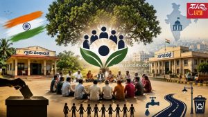ಪಂಚಾಯತ್ ರಾಜ್ ಸಂಸ್ಥೆಗಳು: ಭಾರತದ ಪ್ರಜಾಪ್ರಭುತ್ವದ ಬೇರುಗಳು ಗ್ರಾಮ ಪಂಚಾಯತ್, ನಗರಸಭೆ, ಗ್ರಾಮ ಸಭೆ, ಮತದಾನ ಮತ್ತು ಸ್ಥಳೀಯ ಆಡಳಿತದ ಸಂಕೇತಗಳೊಂದಿಗೆ ಭಾರತದ ಪಂಚಾಯತ್ ರಾಜ್ ವ್ಯವಸ್ಥೆಯನ್ನು ಪ್ರತಿಬಿಂಬಿಸುವ ಸಾಂಕೇತಿಕ ಚಿತ್ರ